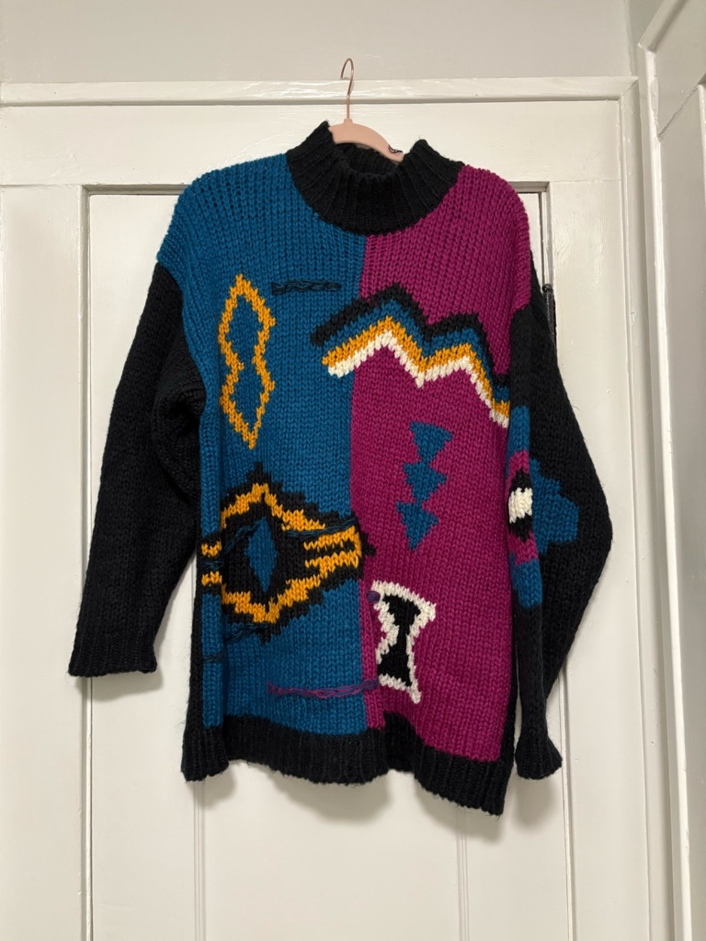 Vintage 80s 90s Turtleneck Sweater Oversized Tunic Wool Blend Size L 44" Chest